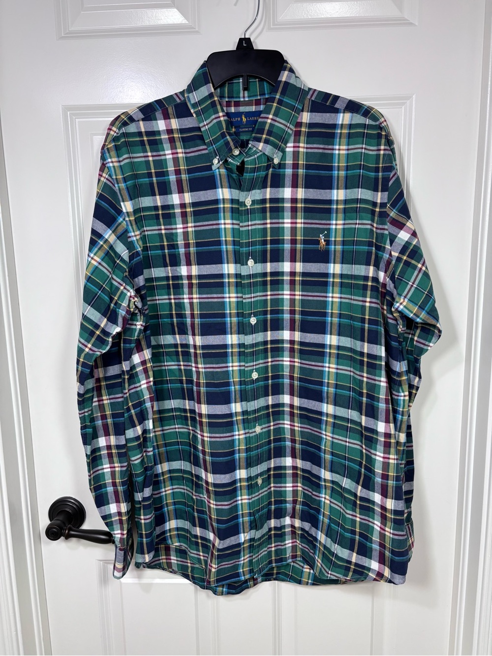Ralph Lauren Classic Fit Plaid Long Sleeve Button Down Cotton Shirt Men’s L